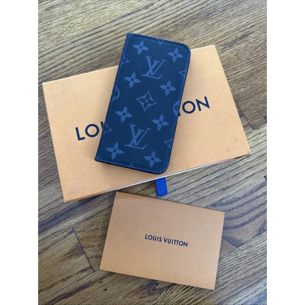 Authentic Louis Vuitton iPhone X Monogram Black & Gray Folio Case BC0158 - Picture 1 of 12